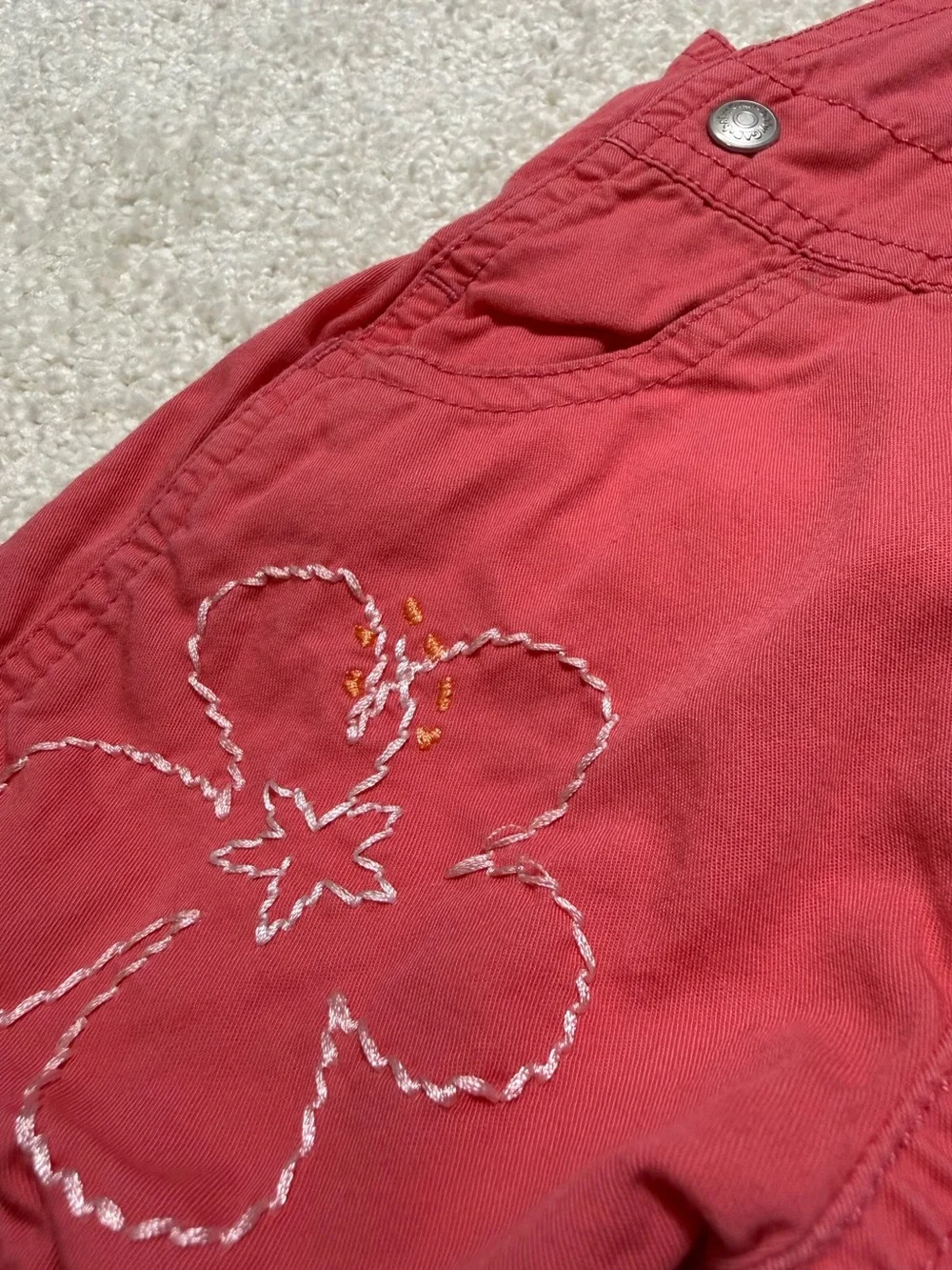 Vintage Baby Gap Floral Embroidered Short Overalls Newborn 0-3 Months